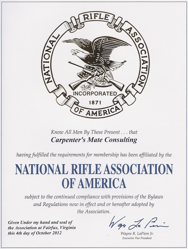 NRA Business Affiliate Certificate
